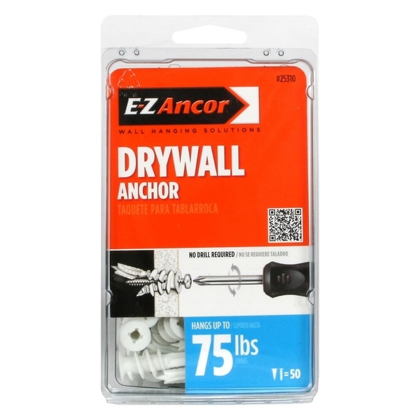 Ez Ancor Twist-N-Lock Screw Anchor, 1-1/2" L, Nylon, 50 PK 25310